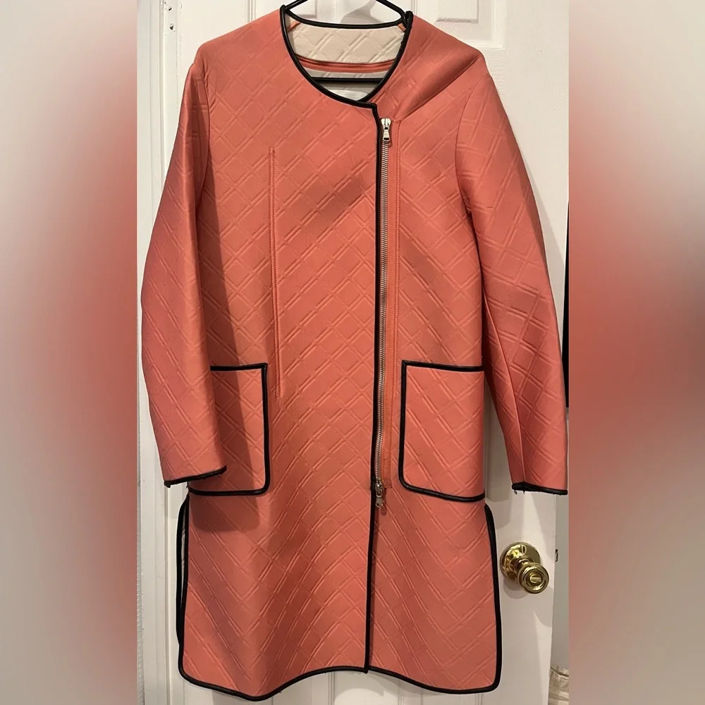 3.1 Phillip Lim Coral and Black Neoprene & Leather Coat - Picture 13 of 13